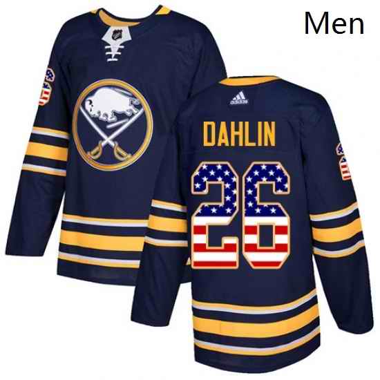 Mens Adidas Buffalo Sabres 26 Rasmus Dahlin Authentic Navy Blue USA Flag Fashion NHL Jersey